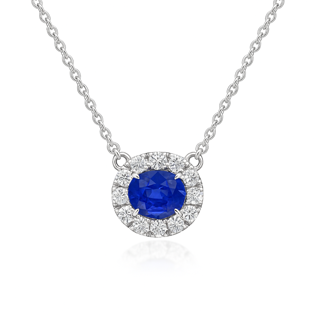 14K White Gold Blue Sapphire Pendant, 0.75ct