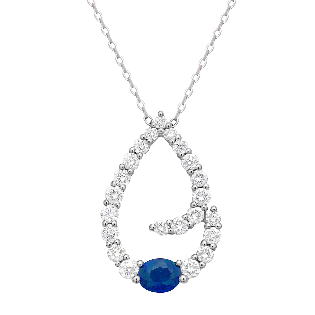 14K White Gold Blue Sapphire Pendant, 0.4ct