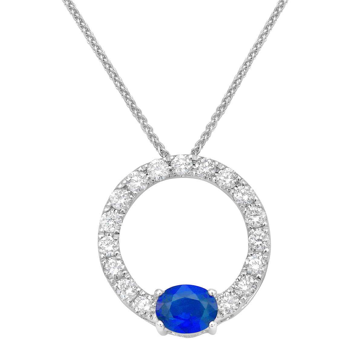 14K White Gold Blue Sapphire Pendant, 0.5ct