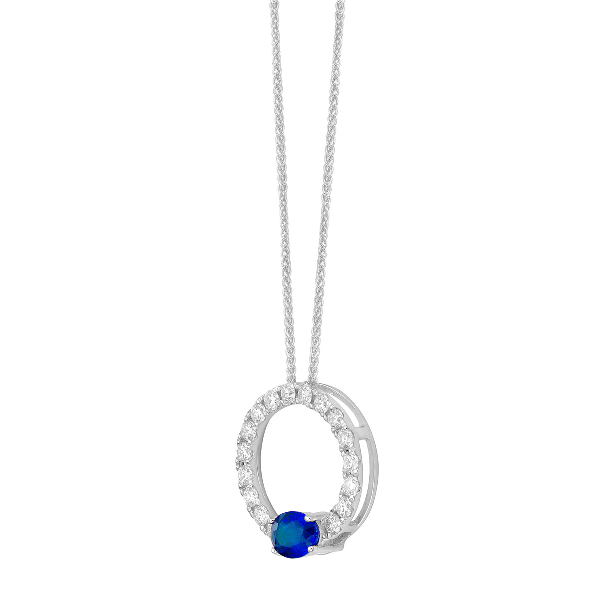 14K White Gold Blue Sapphire Pendant, 0.5ct