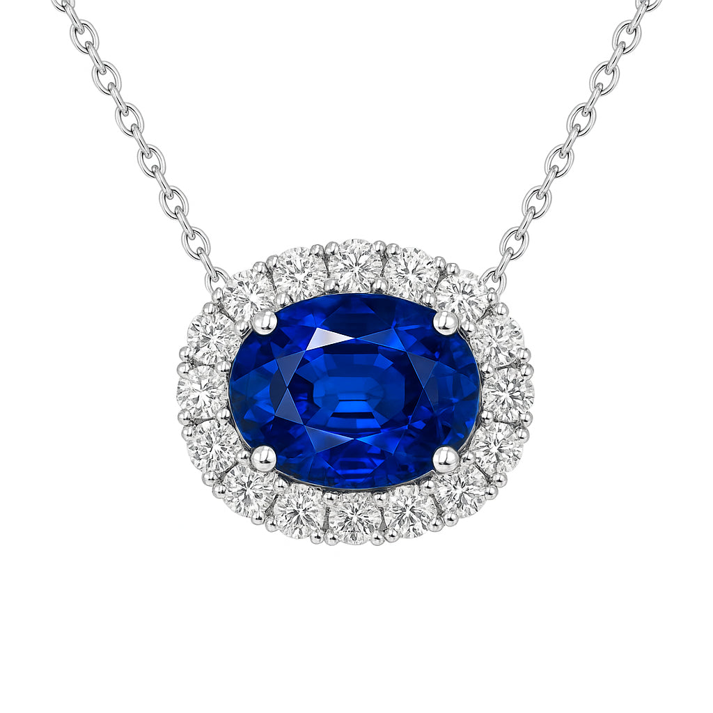 Handmade 14K White Gold Blue Sapphire Necklace, 0.33ct