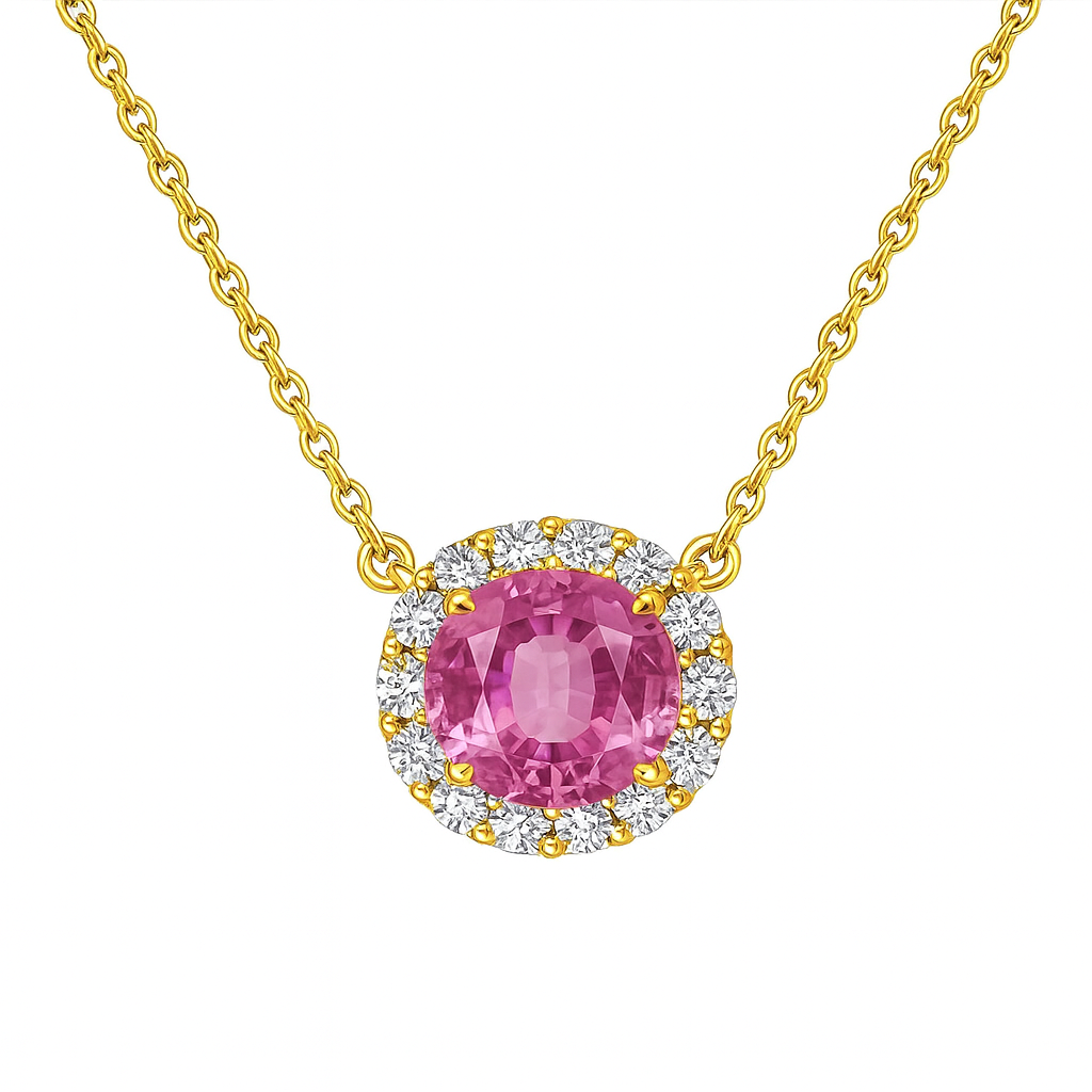 ASP156399Y-P - Necklace 14KY/4.0G 1PSAPP-0.94CT 16RD-0.18CT