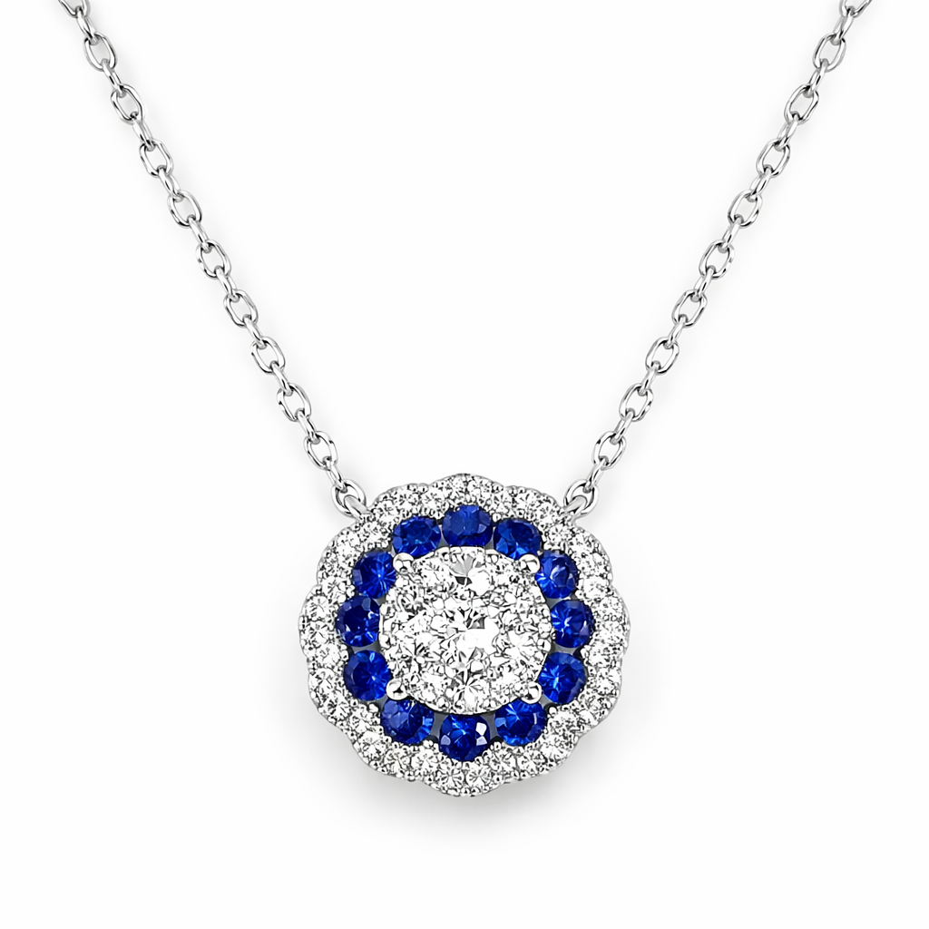 ASP156947 - Necklace 14KW/2.1G 12SAPP-0.22CT 49RD-0.25CT