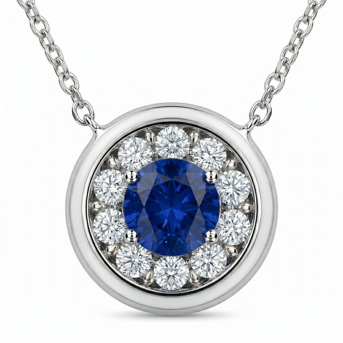ASP157012 - Necklace 14KW/2G 1SAPP-0.27CT 10RD-0.16CT