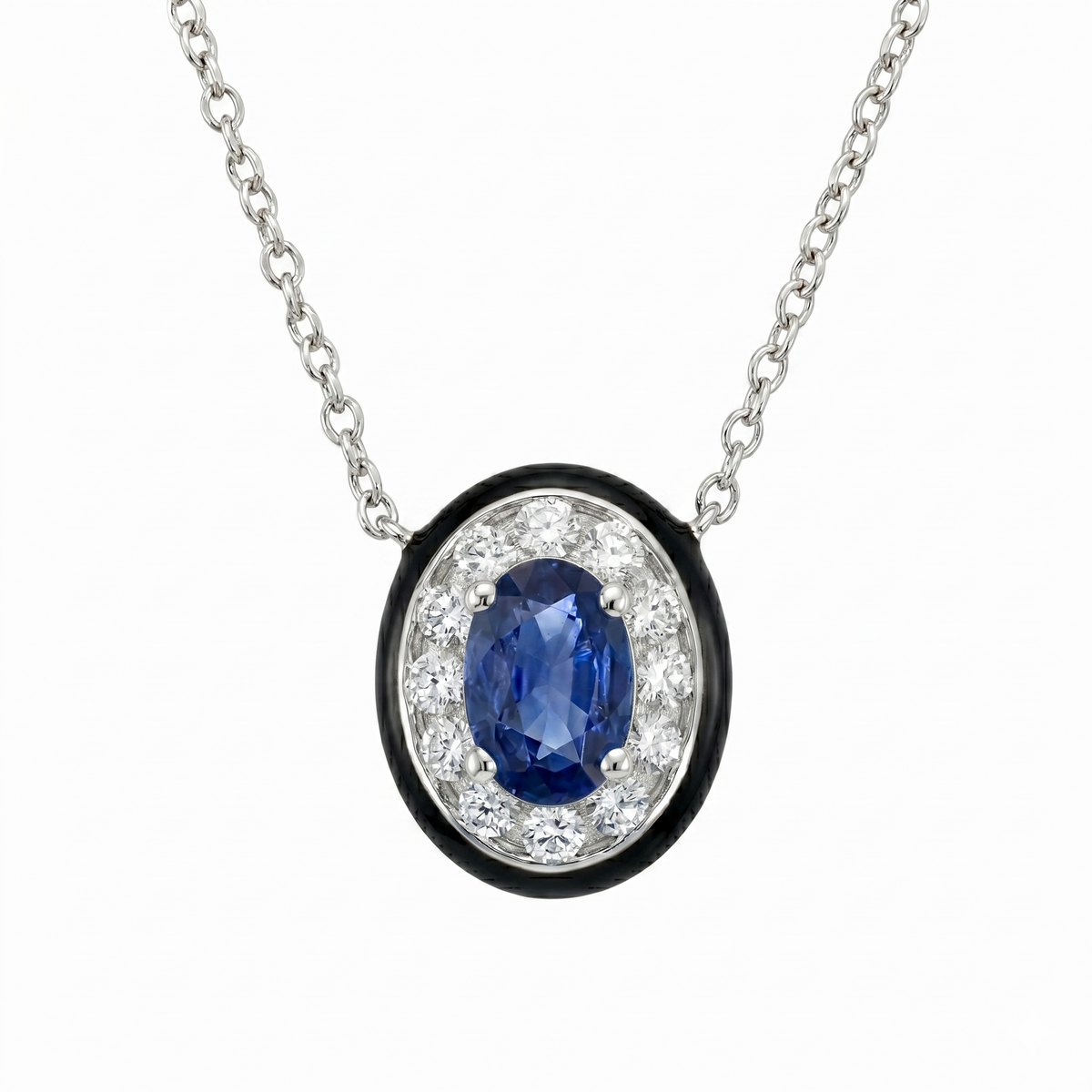 ASP157014 - Necklace 14KW/2.1G 1SAPP-0.57CT 12RD-0.19CT