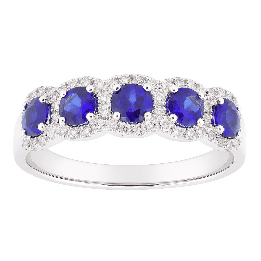 14K White Gold Sapphire with Diamond Halo Ring, 0.82ct