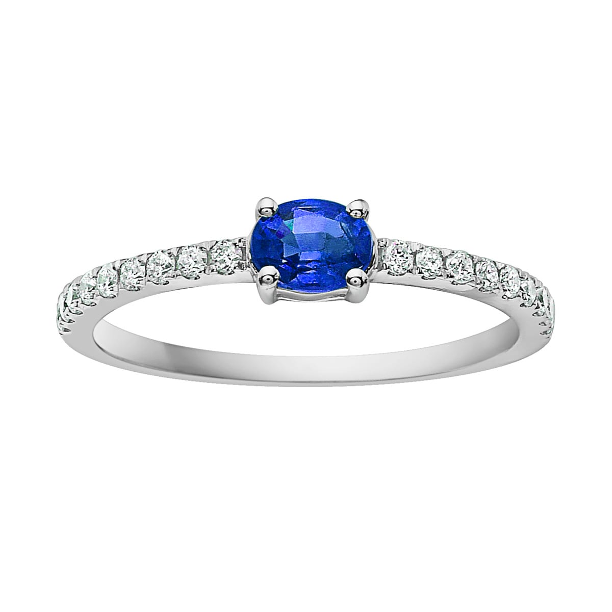 14K White Gold Sapphire Solitaire with Diamond Band, 0.52ct