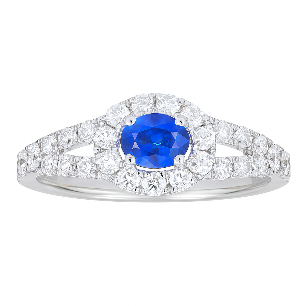 14K White Gold Sapphire and Diamond Split Shank Ring, 0.41ct
