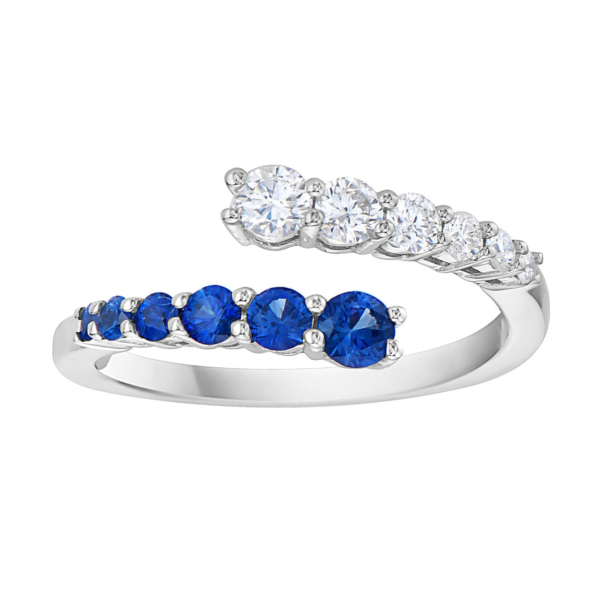 14K White Gold Sapphire and Diamond Graduated Bypass Ring, 0.43ct