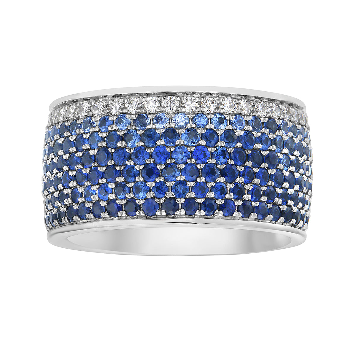 14K White Gold Multi Row Sapphire and Diamond Ring