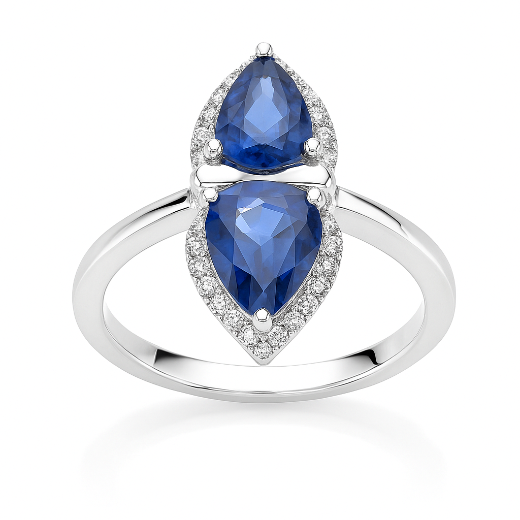 14K White Gold Blue Sapphire Ring, 2 Stone, 1.12ct