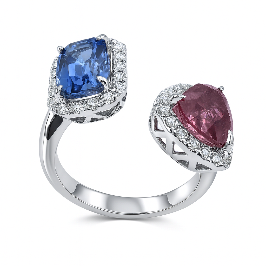 Handmade 14K White Gold Blue Sapphire Ring, 3.29ct