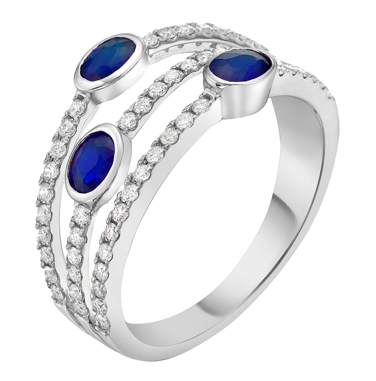 SR055904 - Ring 18KW/2.7G 3SAPP-0.72CT 57RD-0.35CT
