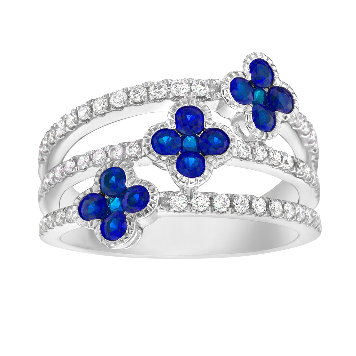 14K White Gold Blue Sapphire Diamond Ring, 0.76ct