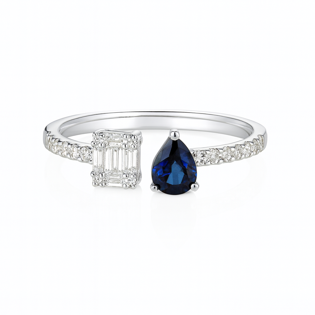 ASR156678 - Ring 14KW 1SAPP-0.38CT 5BD-0.12CT 10RD-0.13CT