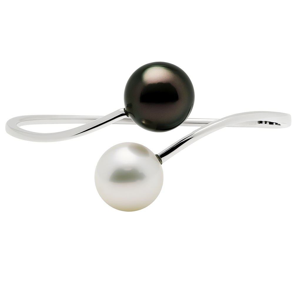 14K White Gold South Sea Tahitian Pearl Bangle, 12-13mm