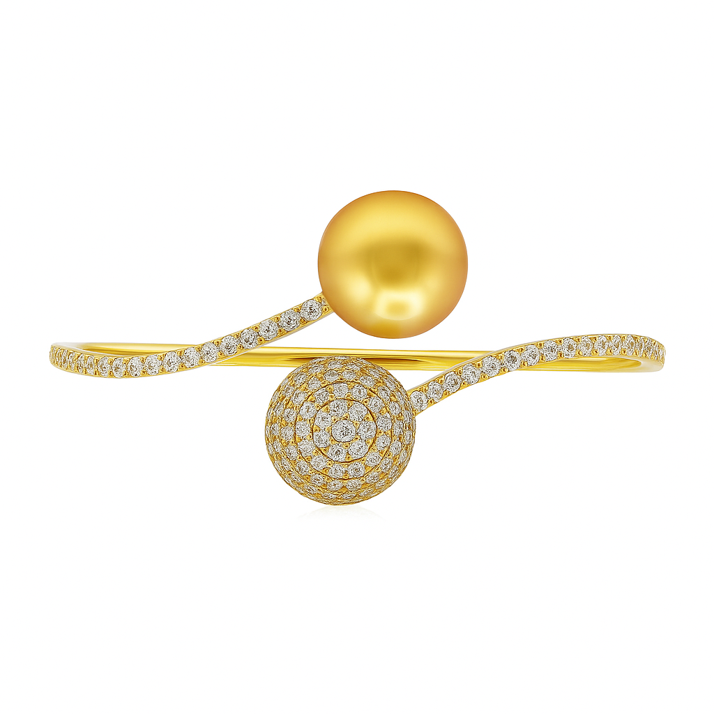 18K Yellow Gold Diamond Pearl Bracelet, 12-13mm, 2.6ct