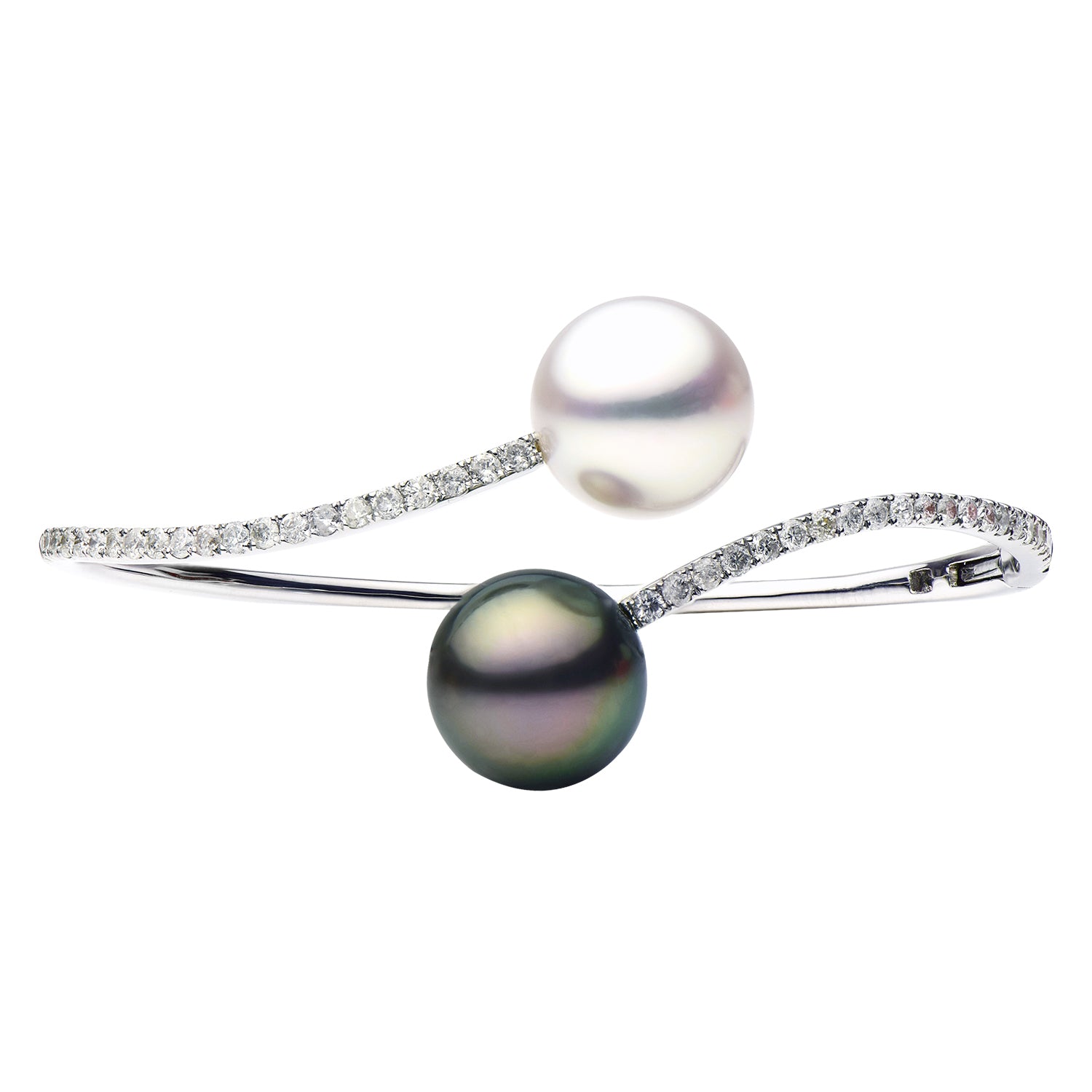 18K White Gold South Sea & Tahitian Pearl Bangle, 12-13mm