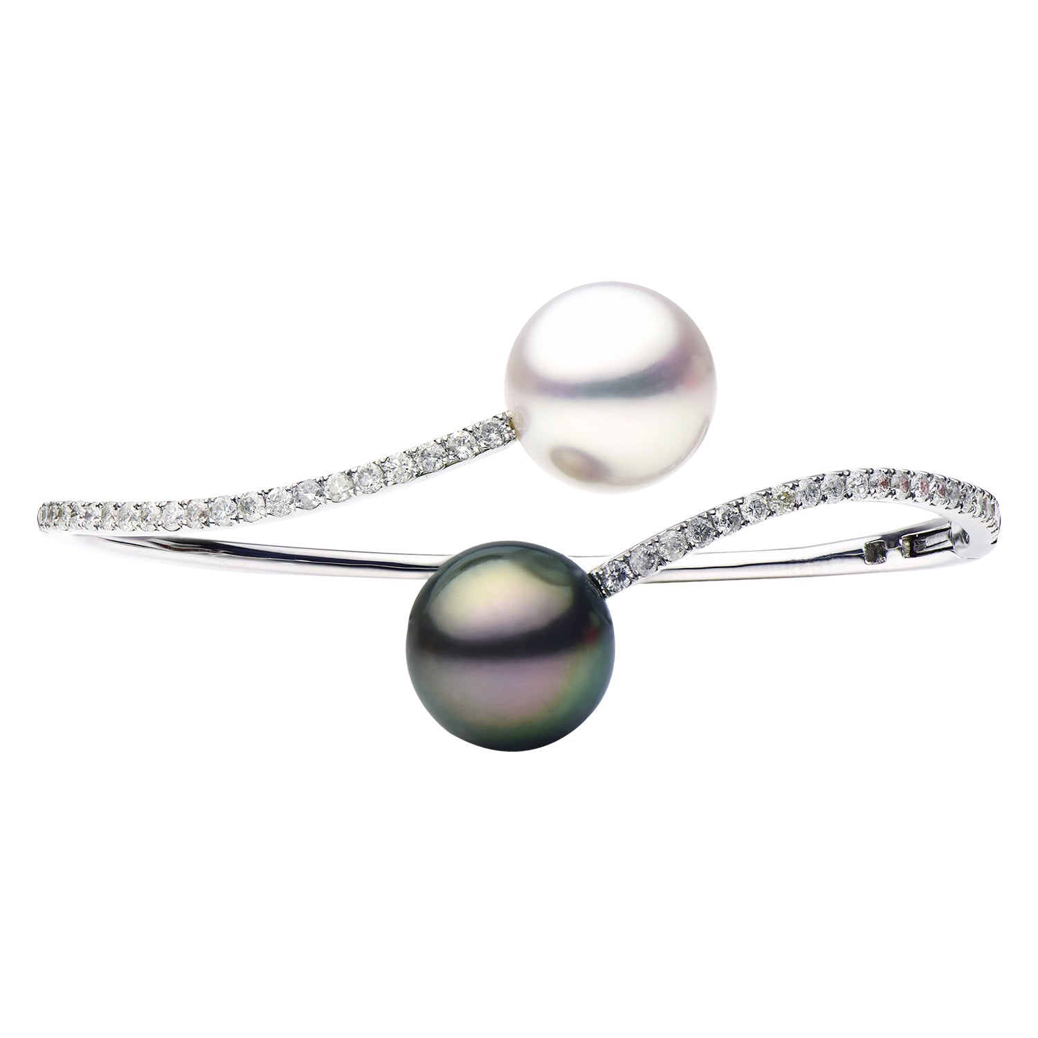 18K White Gold South Sea & Tahitian Pearl Bangle, 12-13mm, 1.03ct