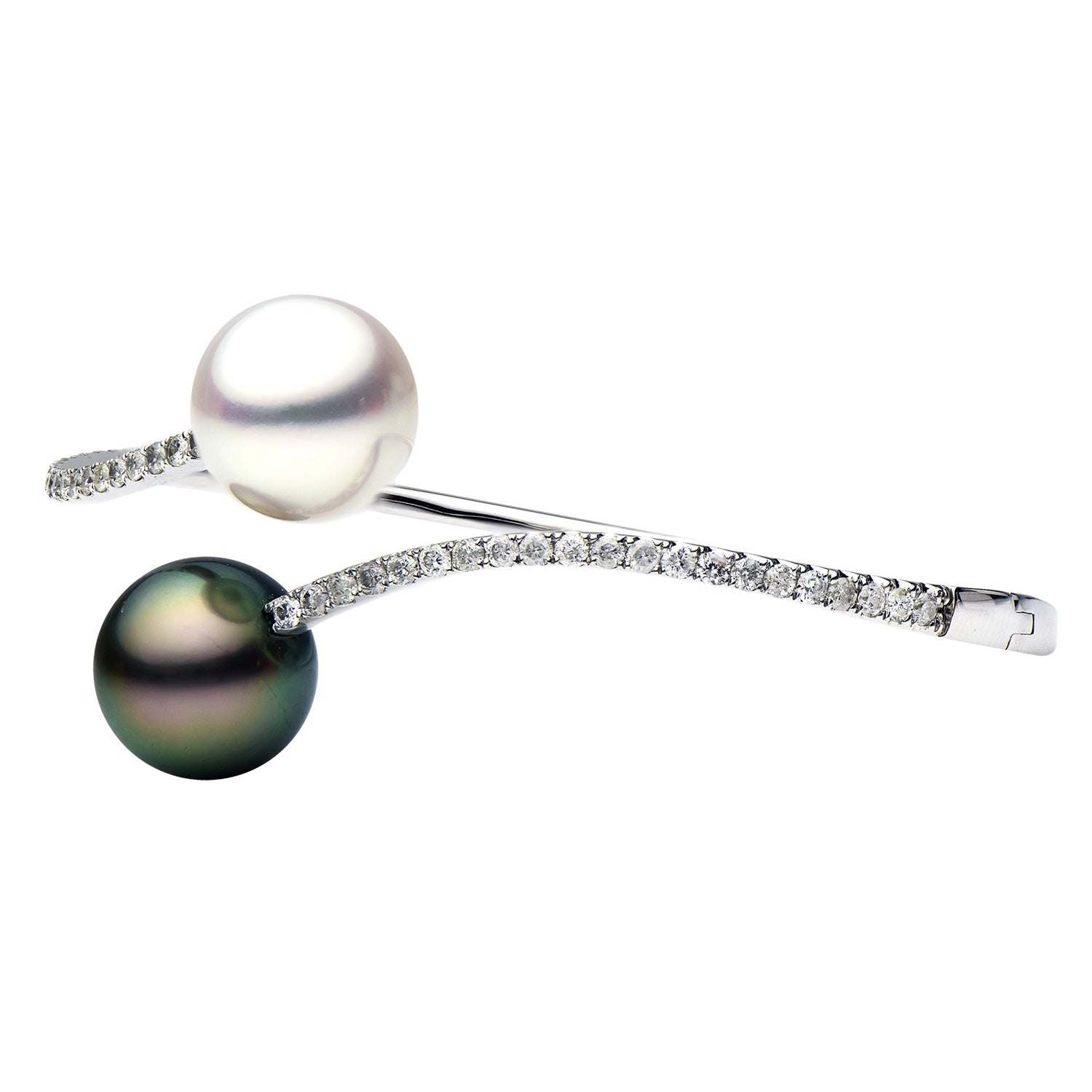 18K White Gold South Sea & Tahitian Pearl Bangle, 12-13mm