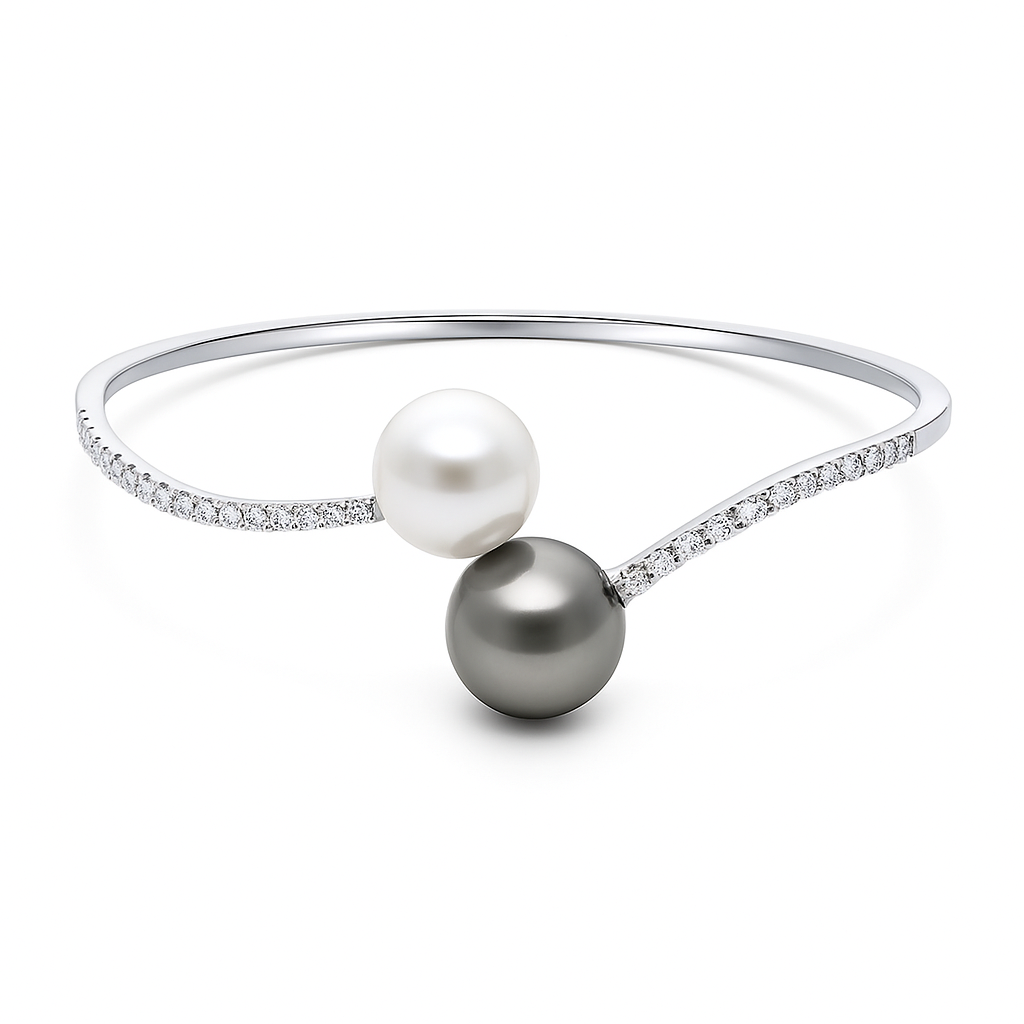 18K Yellow Gold Tahitian Pearl Bangle, 12-13mm, 1.03ct