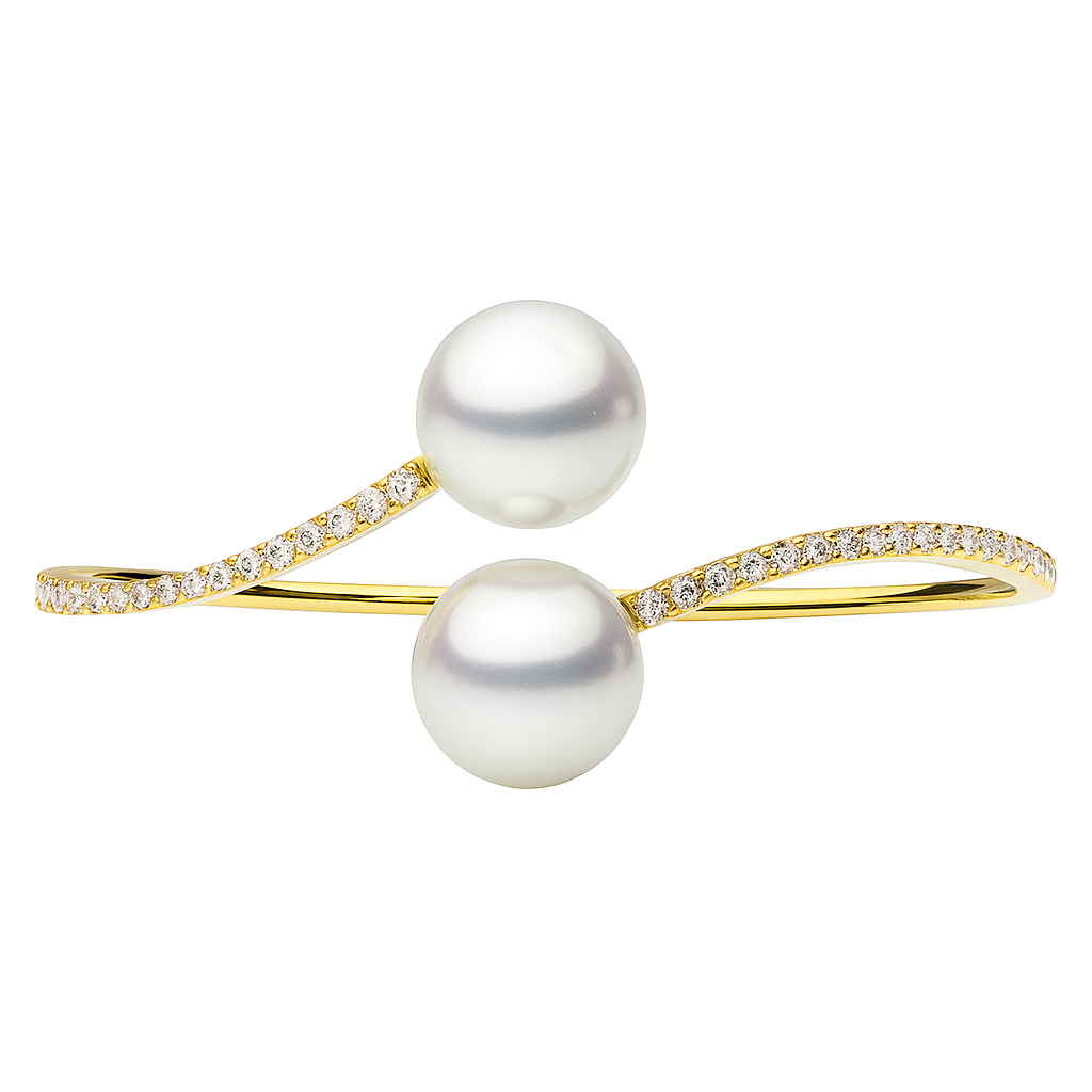 14K Yellow Gold Freshwater Pearl Bracelet, 11-12mm, 0.92ct