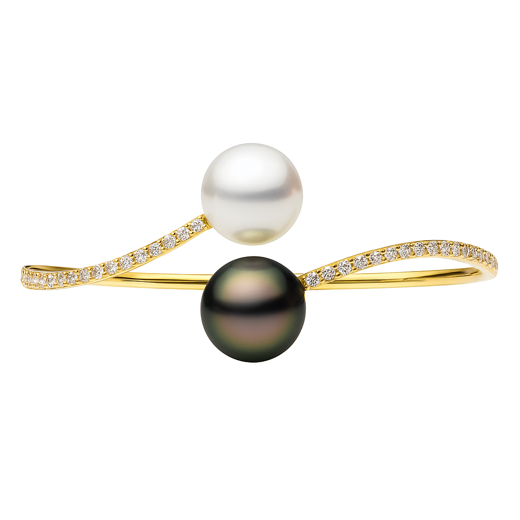 18K Yellow Gold Tahitian Pearl Bracelet, 12-13mm, 1.03ct