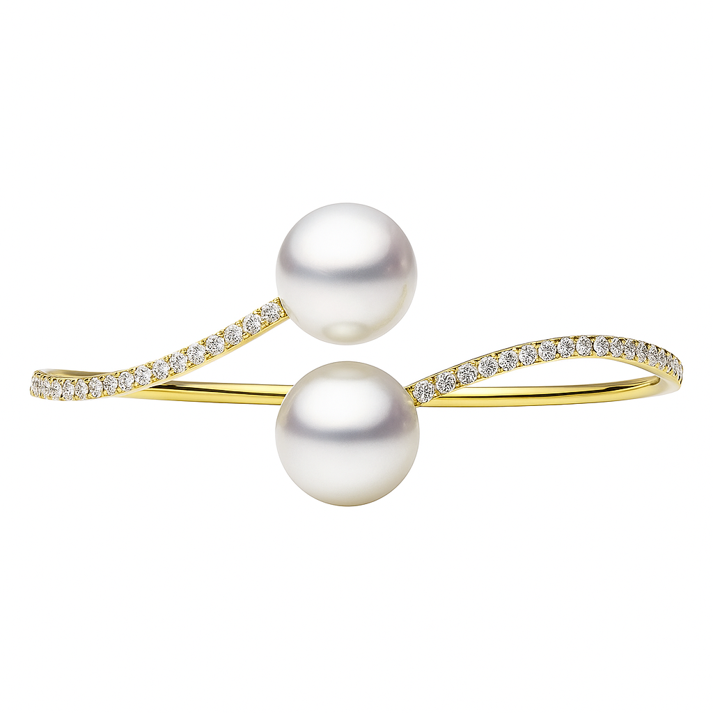14K Yellow Gold Freshwater Pearl Bracelet, 11-12mm, 0.92ct