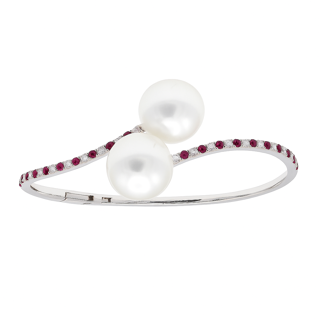 18K White Gold South Sea Pearl Bracelet, 12-13mm, 1.1ct