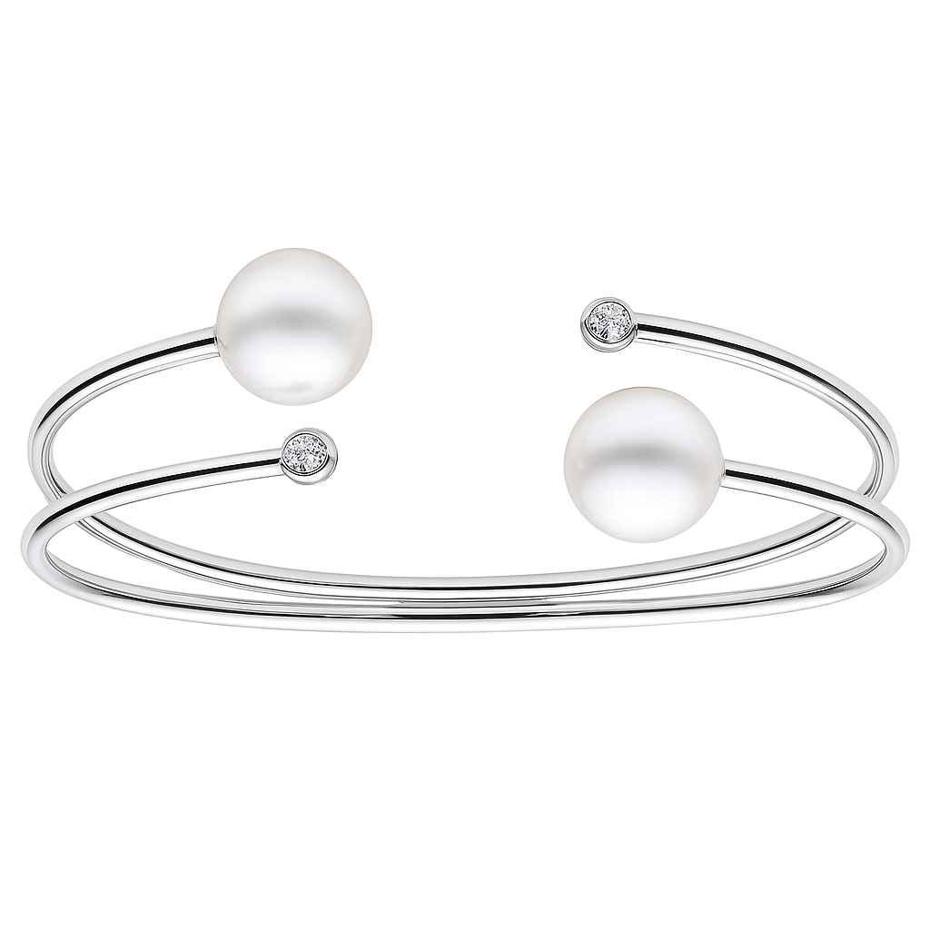 14K White Gold South Sea Pearl Bracelet, 10-11mm, 0.12ct