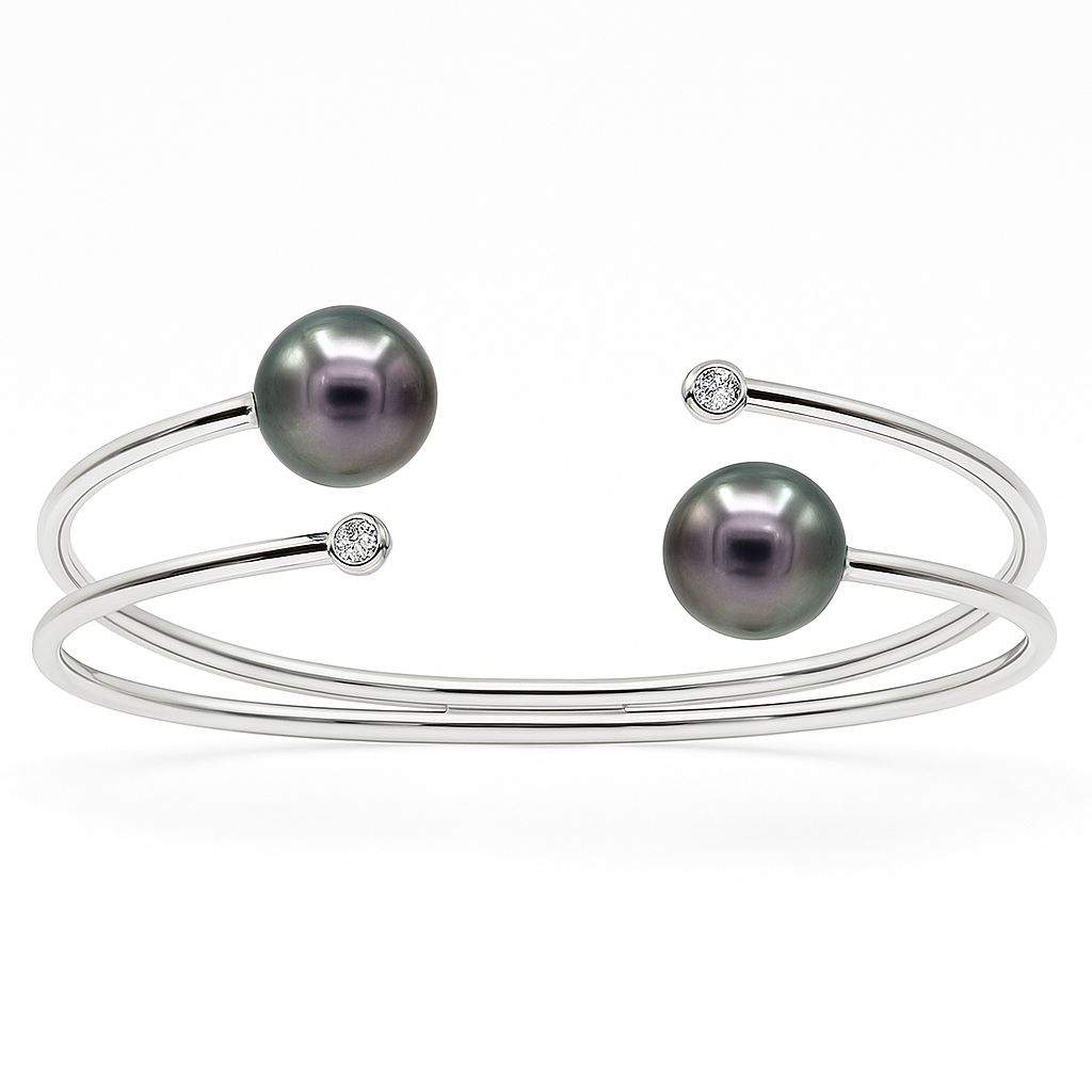 18K White Gold Tahitian Pearl Bracelet, 10-11mm, 0.12ct