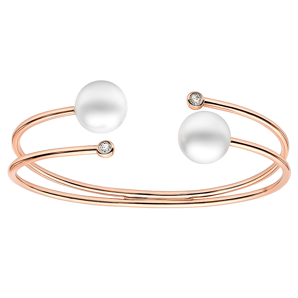 18K Rose Gold South Sea Pearl Bangle Bracelet, 10-11mm, 0.12ct