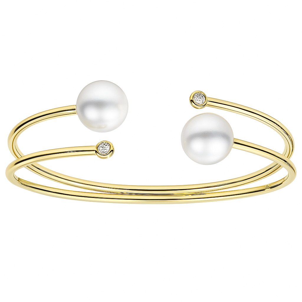 14K Yellow Gold South Sea Pearl Bracelet, 10-11mm, 0.12ct