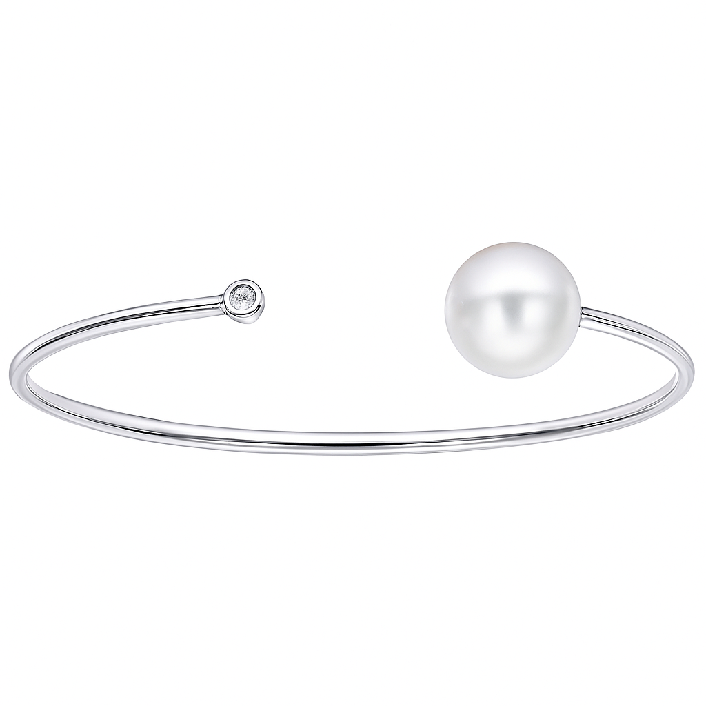 18K White Gold South Sea Pearl Bracelet, 11-12mm, 0.06ct
