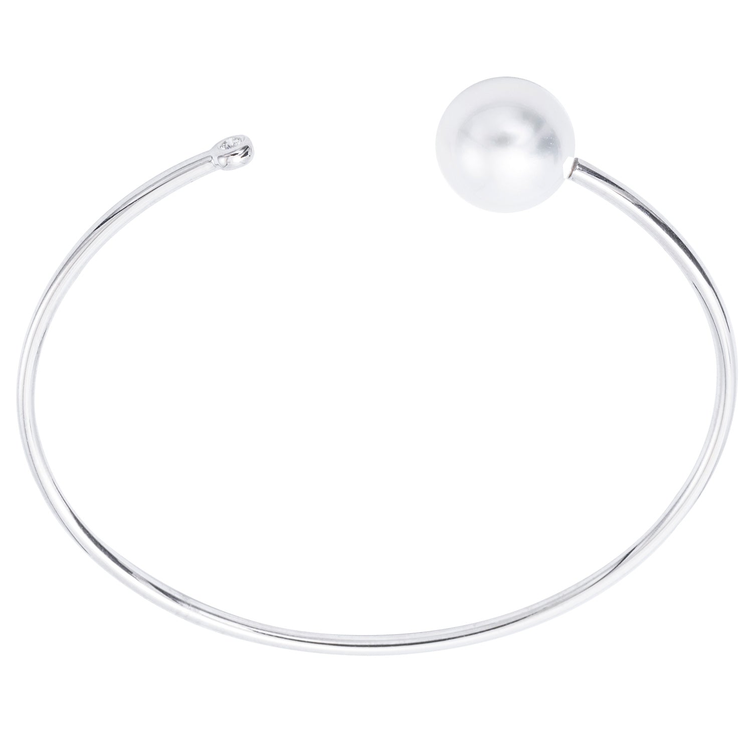 18K White Gold South Sea Pearl Bracelet, 11-12mm, 0.06ct