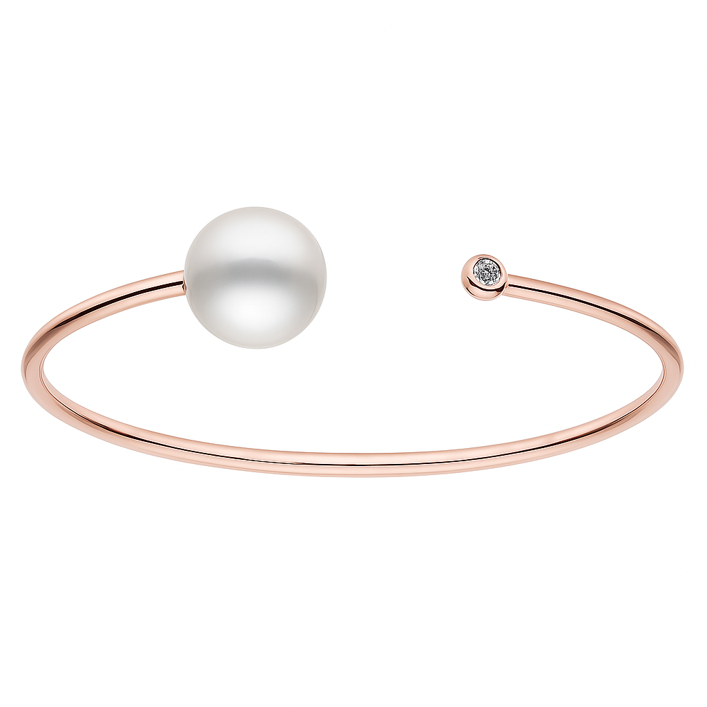 14K Rose Gold South Sea Pearl Bangle, 11-12mm, 0.06ct