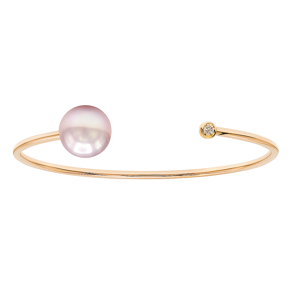 18K Rose Gold Freshwater Pearl Bangle, 11-12mm, 0.06ct