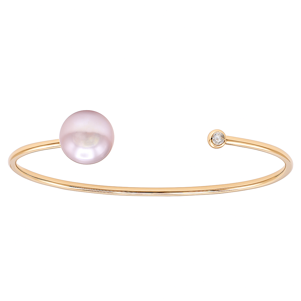 14K Rose Gold Freshwater Pearl Bracelet, 11-12mm, 0.06ct
