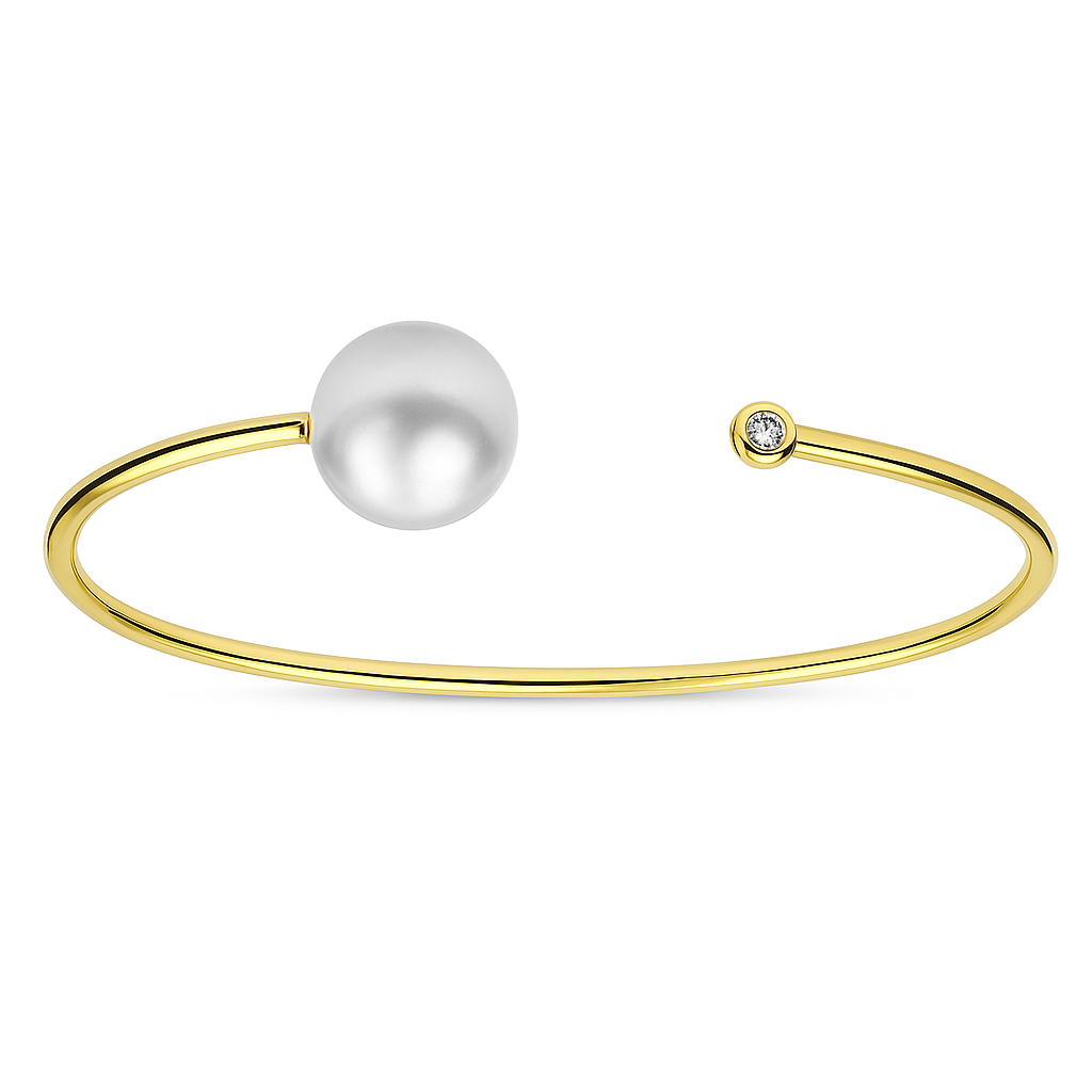 14K Yellow Gold Diamond and South Sea Pearl Bangle, 0.06ct