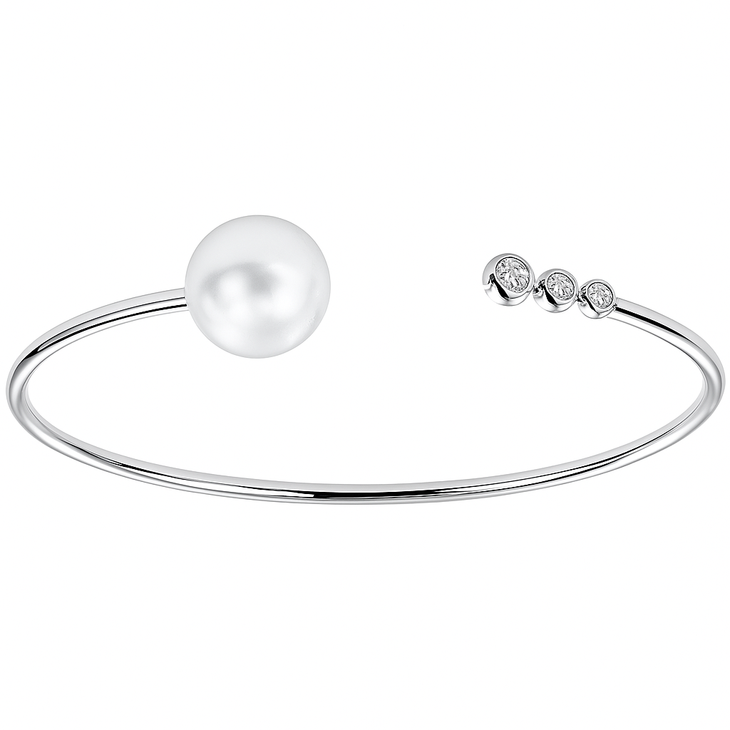 14K White Gold Multi Diamond and South Sea Pearl Bangle, 0.09ct