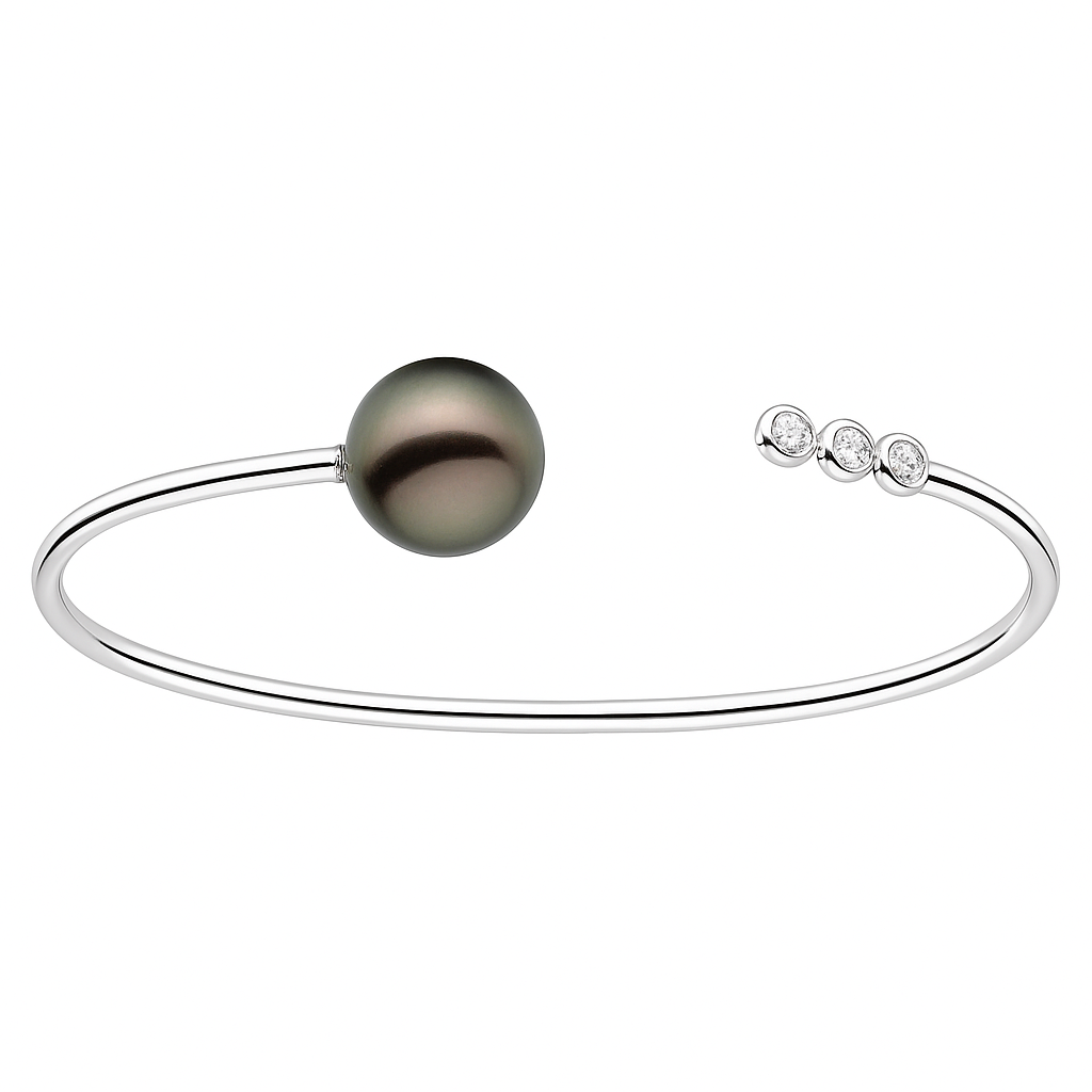 18K White Gold Tahitian Pearl Bracelet, 11-12mm, 0.1ct