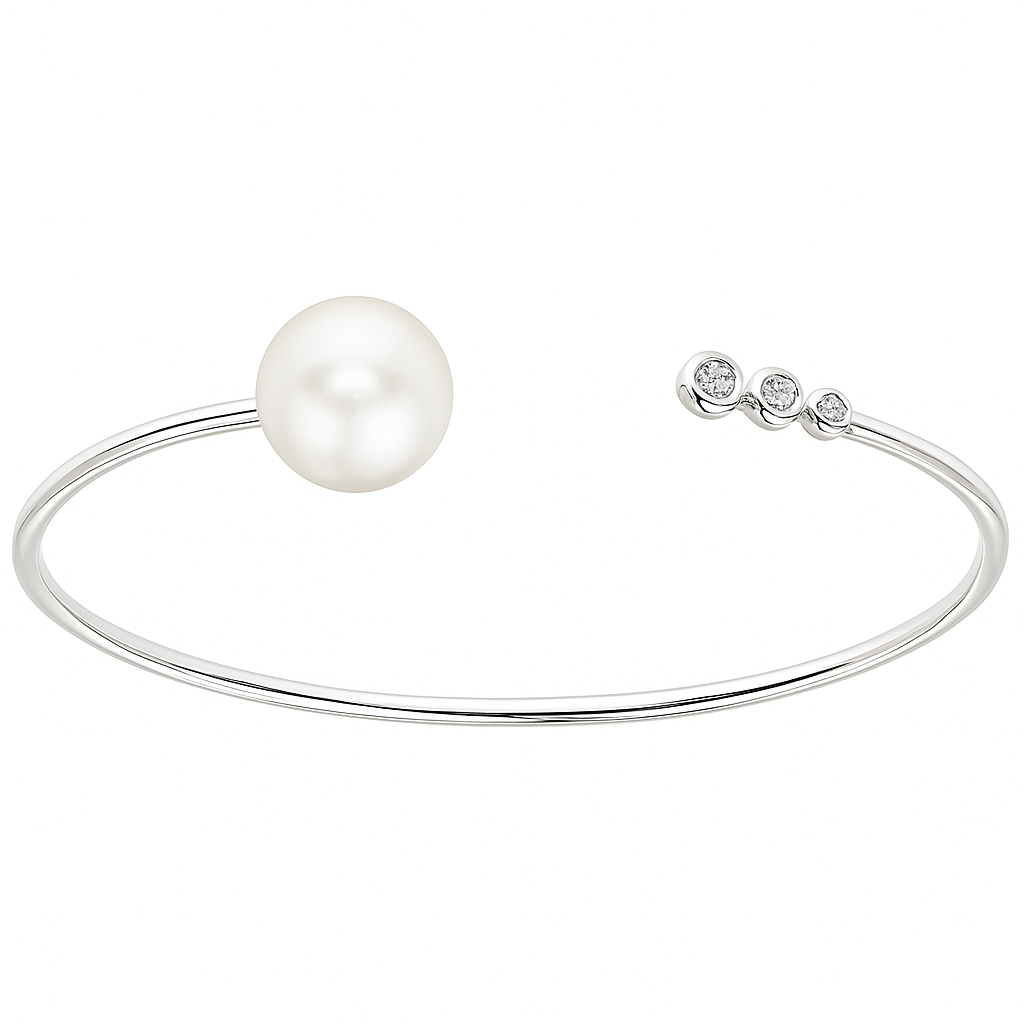 18K White Gold South Sea Pearl Bangle, 11-12mm, 0.1ct