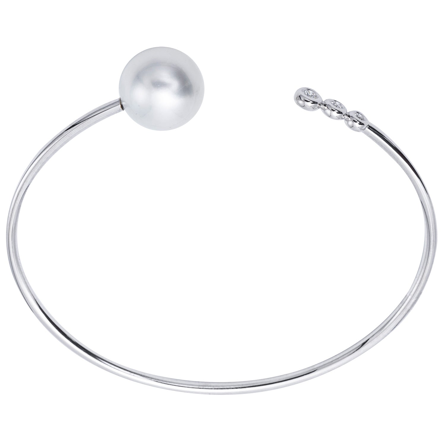 18K White Gold South Sea Pearl Bangle, 11-12mm, 0.1ct