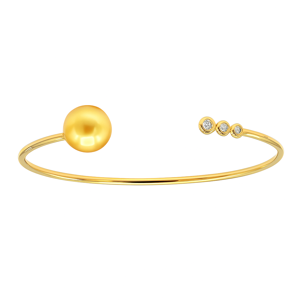18K Yellow Gold Golden Pearl Bracelet, 11-12mm, 0.1ct