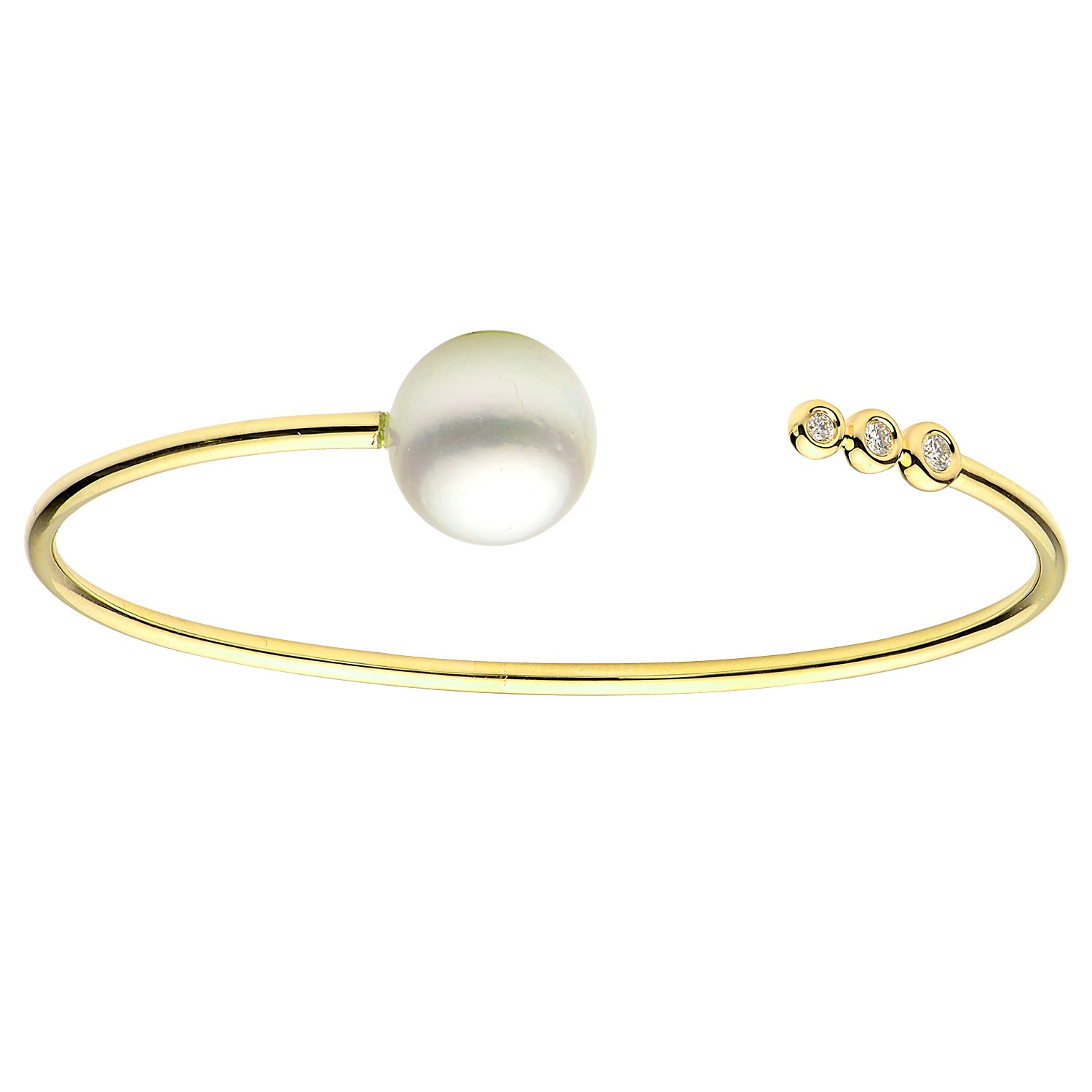 18K Yellow Gold Multi Diamond South Sea Pearl Bangle 11-12mm