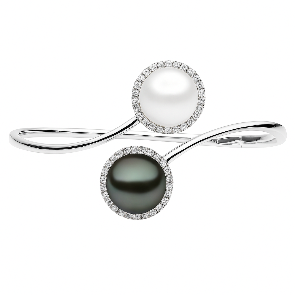 18K White Gold South Sea Pearl Bracelet, 12-13mm, 0.28ct