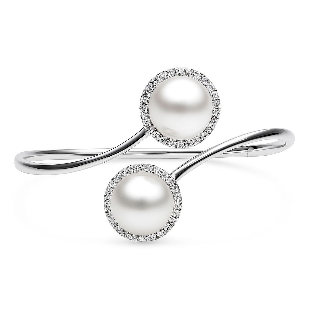 18K White Gold South Sea Pearl Bracelet, 12-13mm, 0.51ct