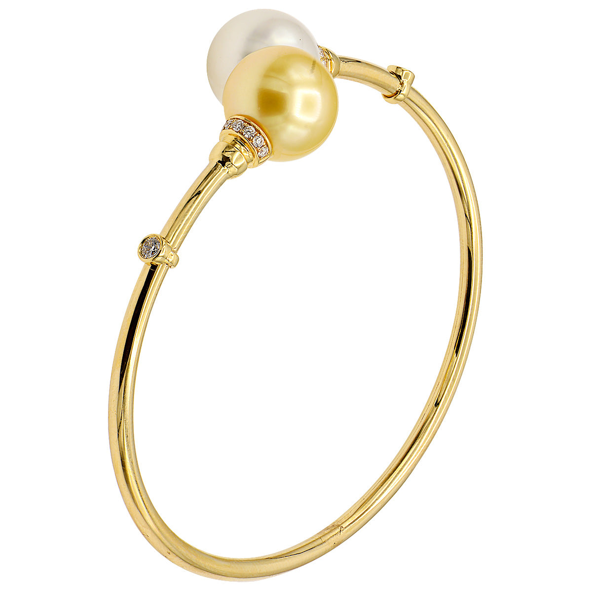 18K Yellow Gold South Sea Pearl Bangle, 11-12mm, 0.21ct