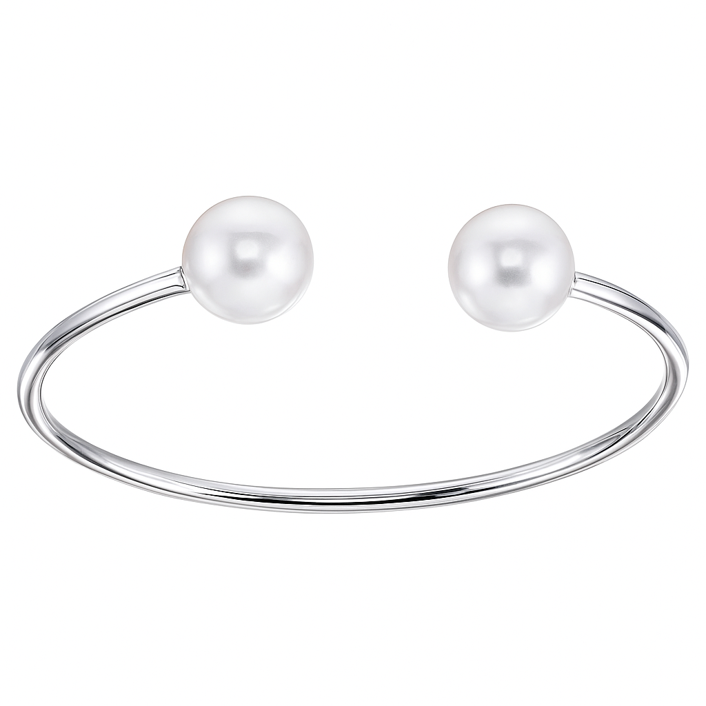 14K White Gold South Sea Pearl Bangle Bracelet, 11-12mm