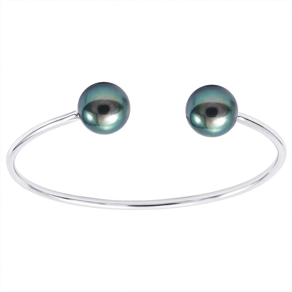18K White Gold Tahitian Pearl Bangle Bracelet, 11-12mm